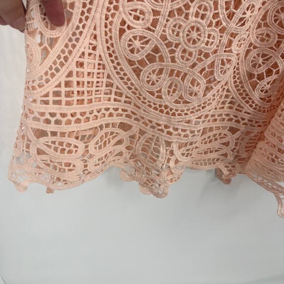 Just Me Crochet Lace Dress Size M Peach Milkmaid Asymmetric Boho Cottage Fairy - Picture 4 of 12